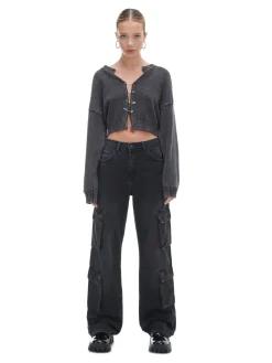 Cropp Swetry*Ciemno kardigan z agrafkami szary