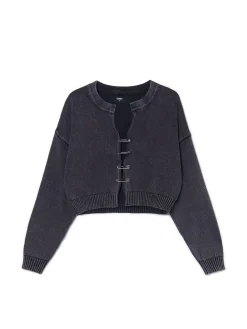 Cropp Swetry*Ciemno kardigan z agrafkami szary