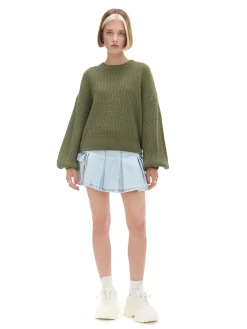 Cropp Swetry*Ciemno sweter z szerokim rękawem zielony