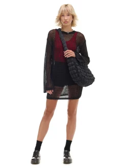 Cropp Swetry*Czarna ażurowa sukienka czarny