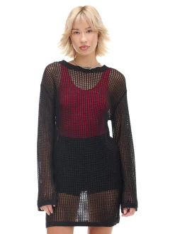 Cropp Swetry*Czarna ażurowa sukienka czarny