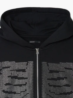 Cropp Bluzy*Czarna bluza z kapturem i aplikacją czarny