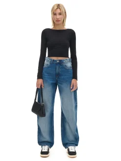 Cropp Koszulki, Topy*Czarna bluzka longsleeve z wiskozą czarny