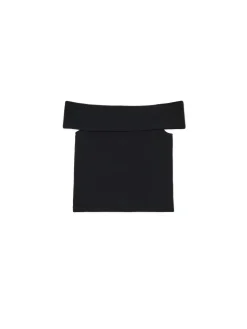 Cropp Koszulki, Topy*Czarna bluzka z dekoltem carmen czarny