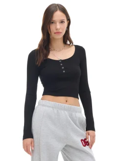 Cropp Koszulki, Topy*Czarna bluzka z długim rękawem czarny