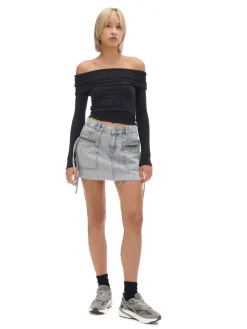 Cropp Koszulki, Topy*Czarna bluzka z hiszpańskim dekoltem czarny