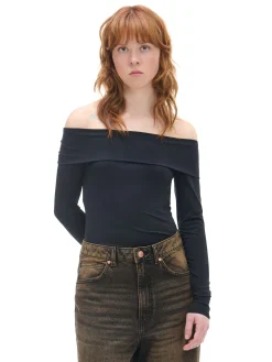 Cropp Koszulki, Topy*Czarna bluzka z odkrytymi ramionami czarny