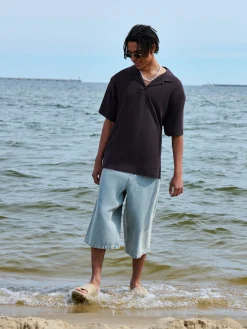 Cropp Koszulki*Czarna gładka koszulka polo szary