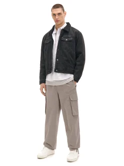 Cropp Kurtki, Płaszcze|Denim*Czarna jeansowa kurtka sherpa czarny