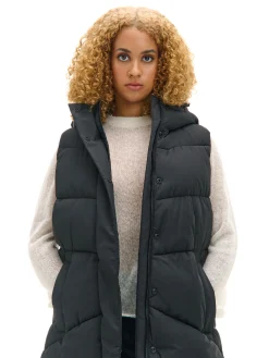 Cropp Kurtki, Płaszcze*Czarna kamizelka puffer z kapturem czarny