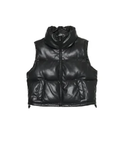 Cropp Kurtki, Płaszcze*Czarna kamizelka z efektem skóry czarny