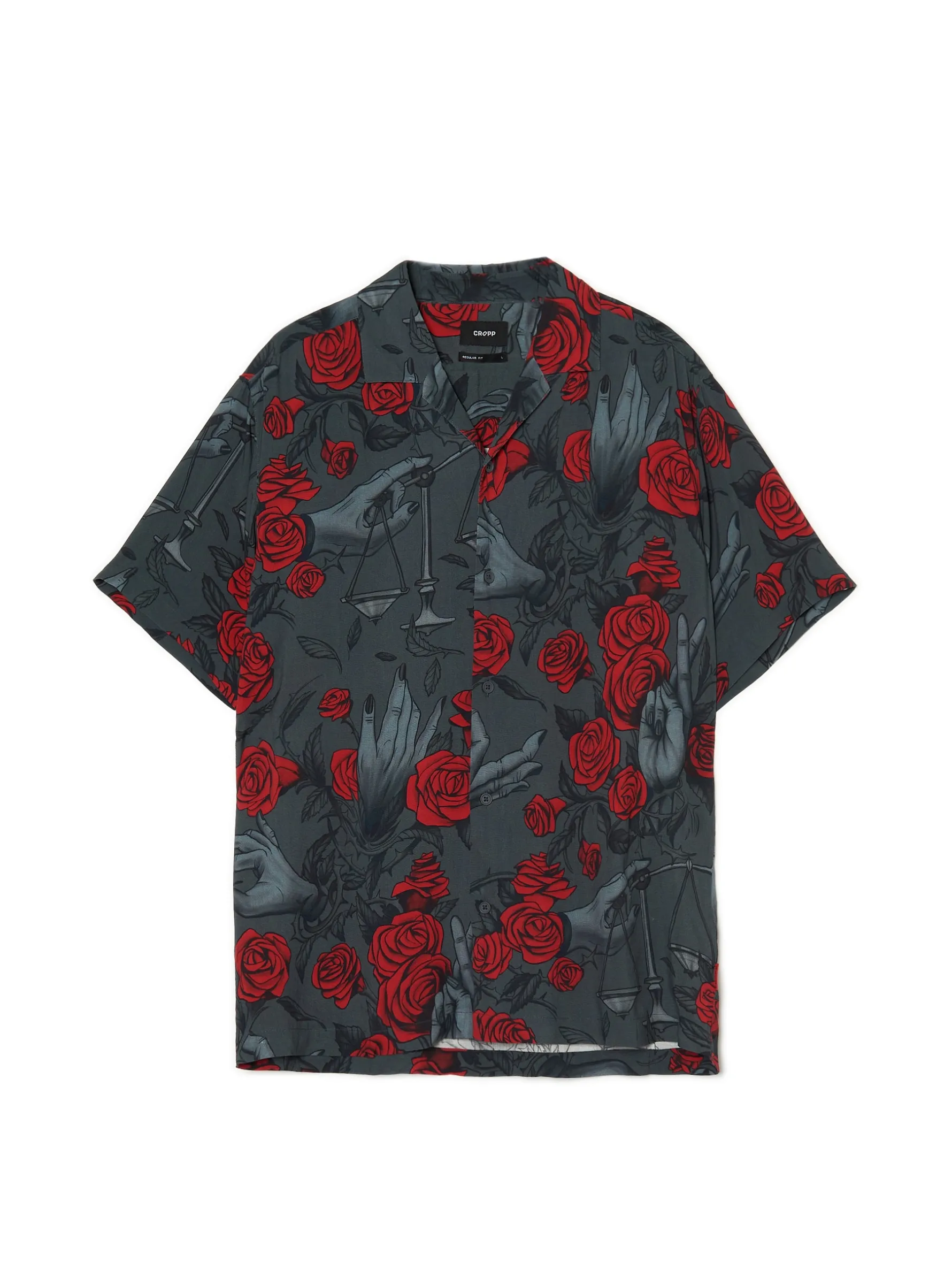 Cropp Koszule*Czarna koszula z motywem róż szary