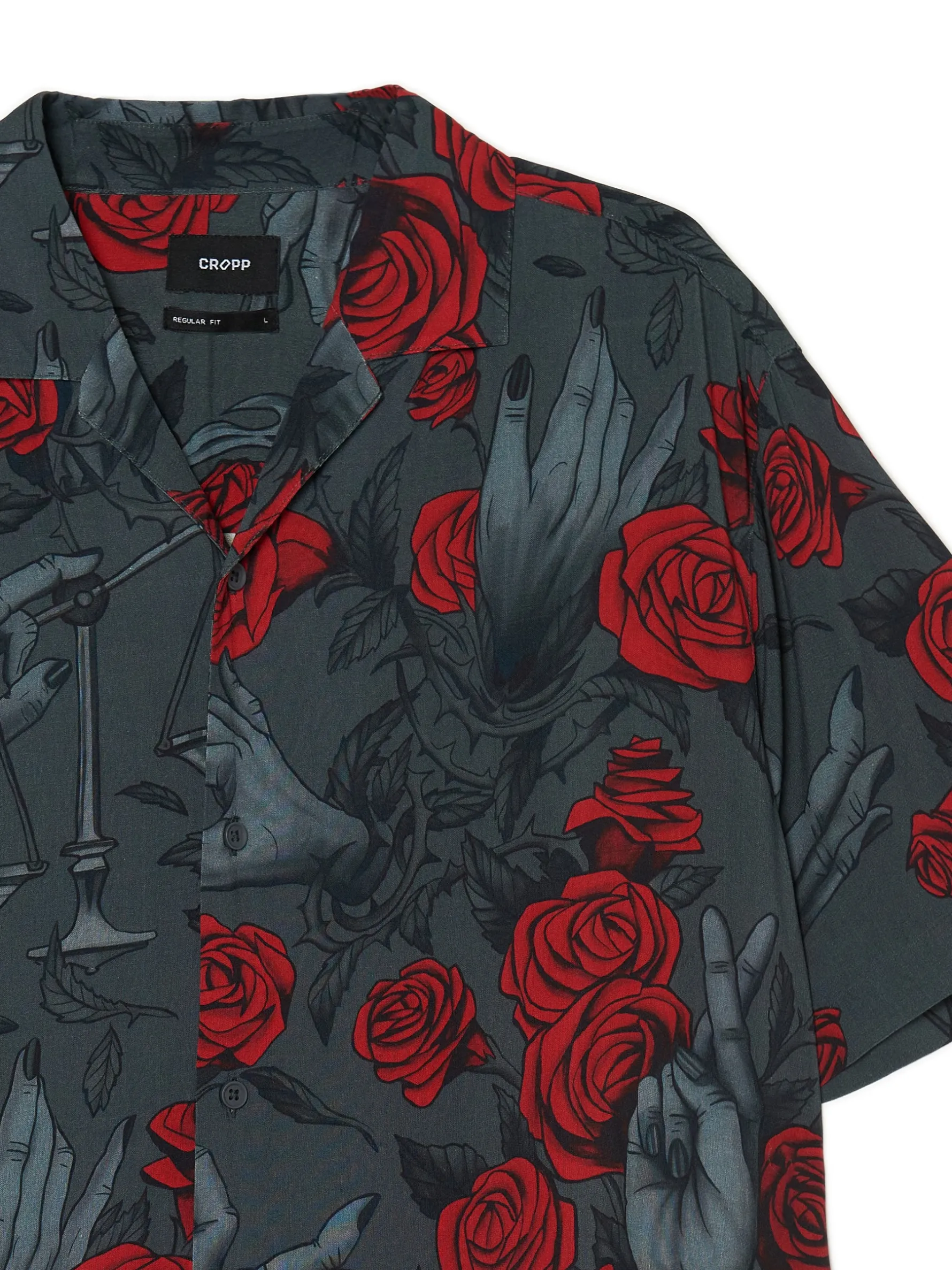 Cropp Koszule*Czarna koszula z motywem róż szary