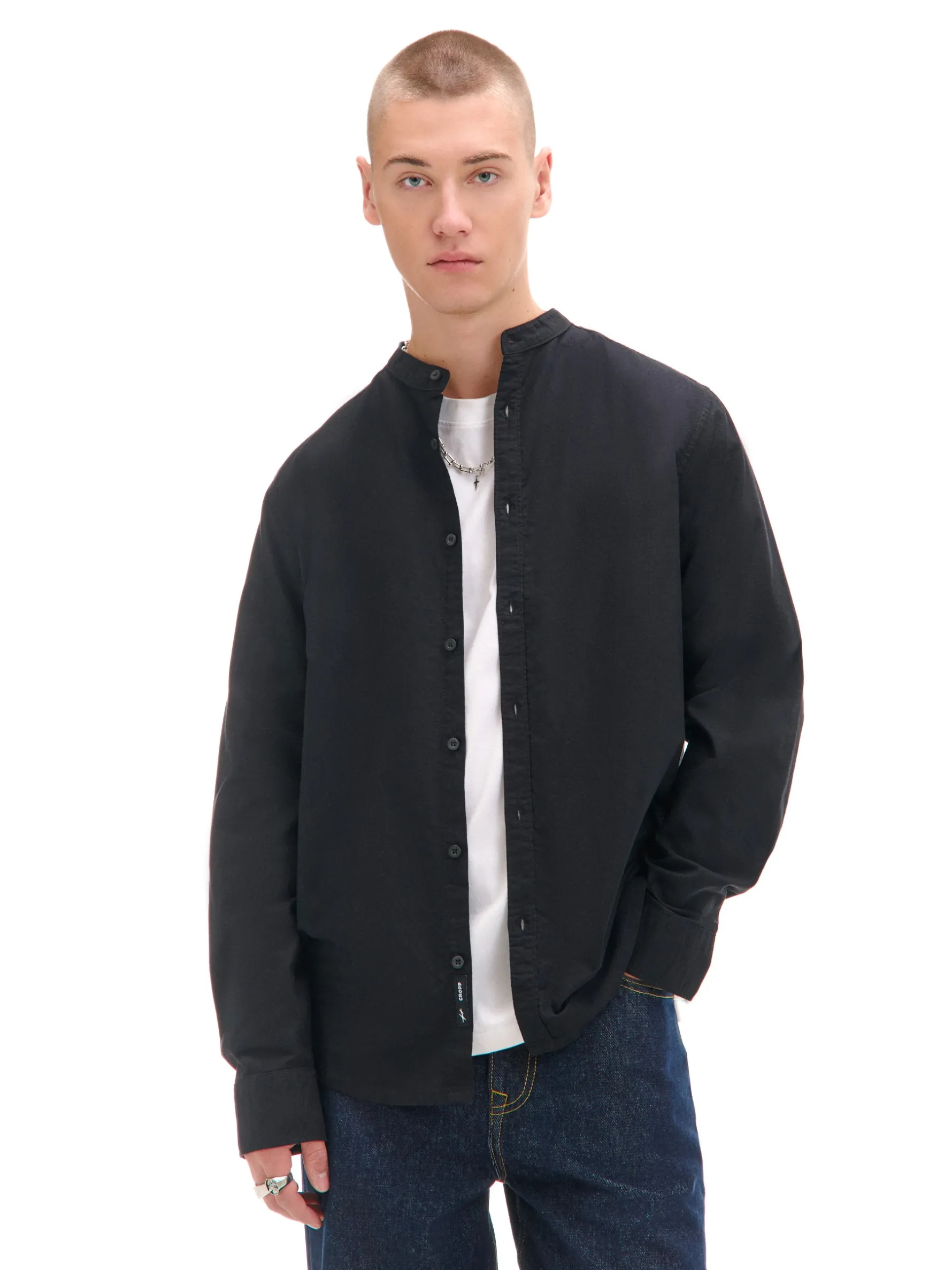 Cropp Koszule*Czarna koszula ze stójką czarny