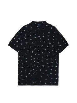 Cropp Koszulki*Czarna koszulka polo z nadrukami all over czarny