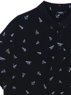 Cropp Koszulki*Czarna koszulka polo z nadrukami all over czarny