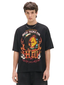 Cropp Koszulki*Czarna koszulka z Laleczką Chucky czarny