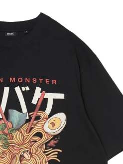 Cropp Koszulki*Czarna koszulka z nadrukiem czarny