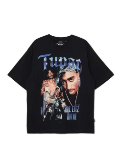 Cropp Koszulki*Czarna koszulka z nadrukiem Tupac czarny
