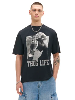Cropp Koszulki*Czarna koszulka z nadrukiem Tupac Shakur czarny