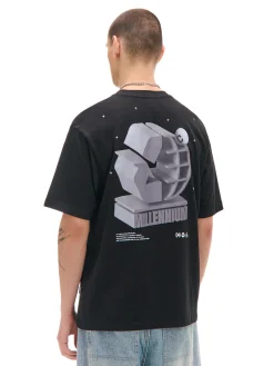 Cropp Koszulki*Czarna koszulka z nadrukiem czarny