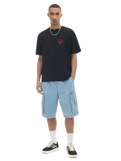 Cropp Koszulki*Czarna koszulka z naszywką czarny