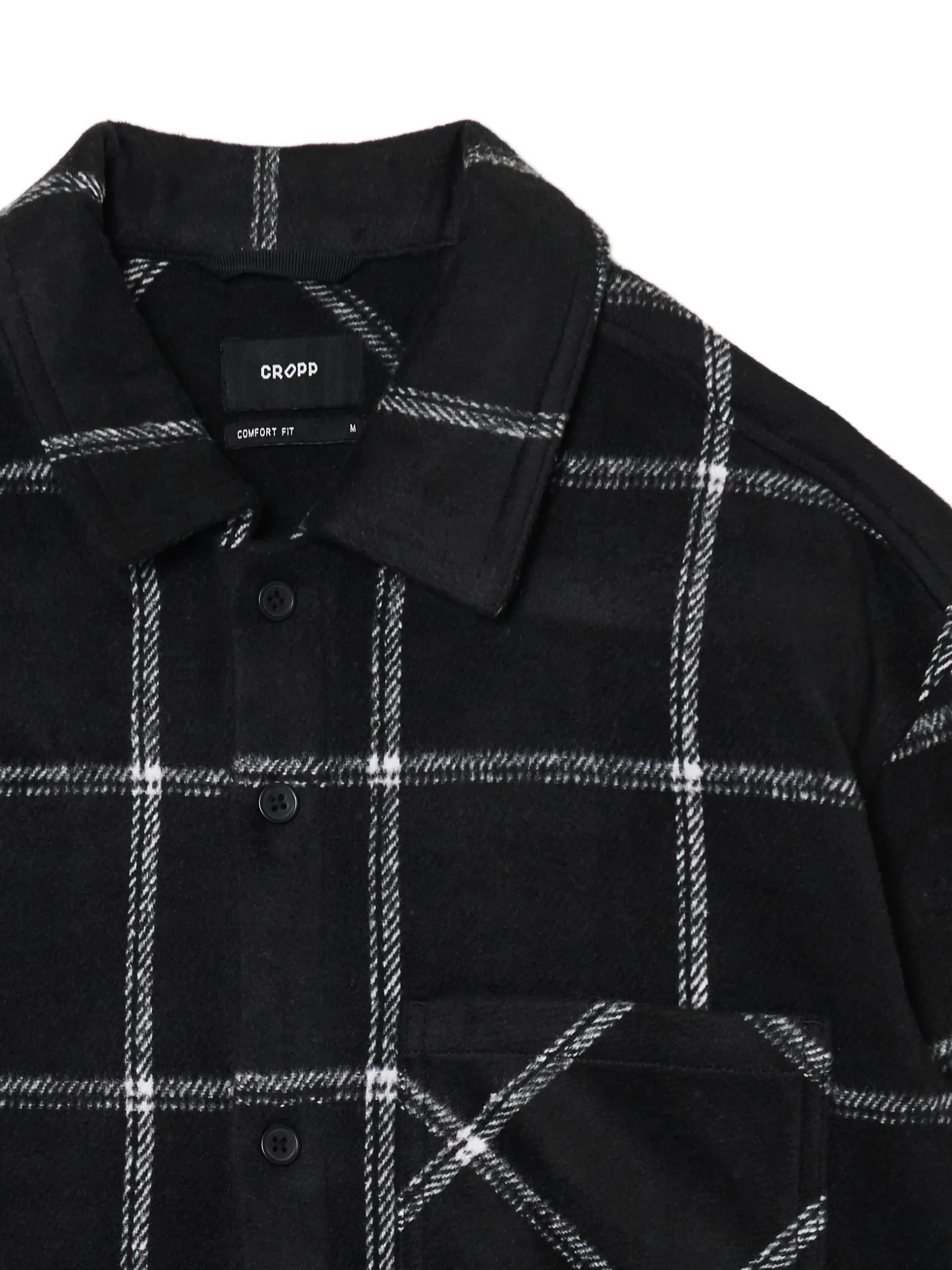 Cropp Koszule*Czarna kraciasta koszula z domieszką wełny czarny