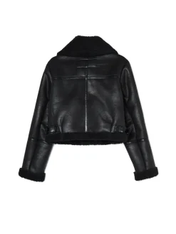 Cropp Kurtki, Płaszcze|Kożuszki, Futerka*Czarna kurtka biker z kożuchem czarny