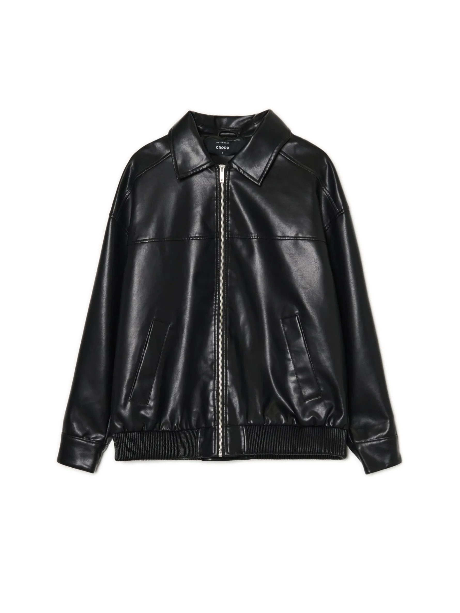Cropp Kurtki, Płaszcze*Czarna kurtka bomber ze sztucznej skóry czarny