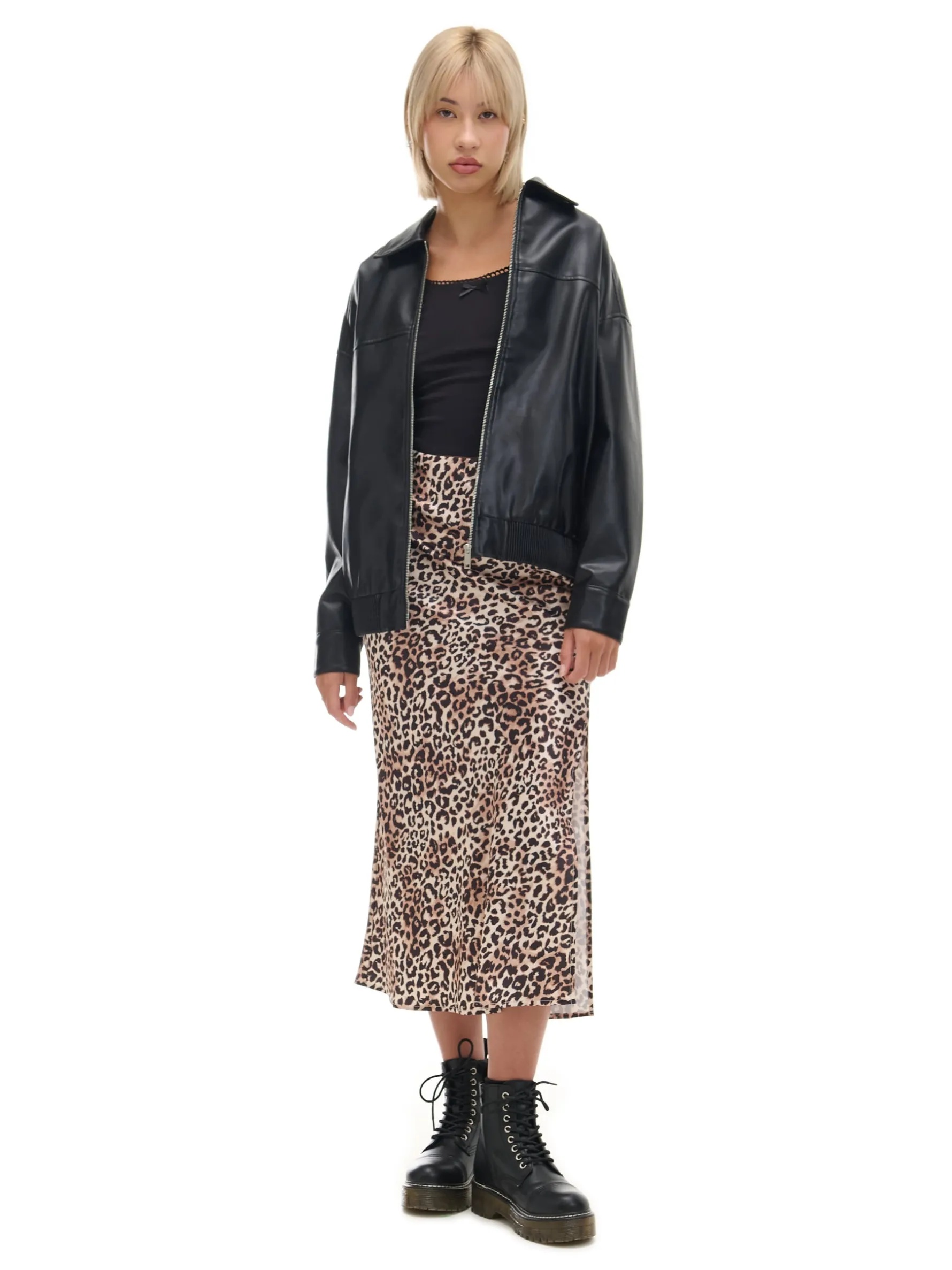 Cropp Kurtki, Płaszcze*Czarna kurtka bomber ze sztucznej skóry czarny