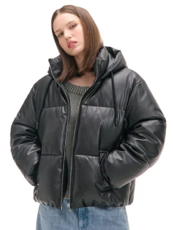 Cropp Kurtki, Płaszcze*Czarna kurtka puffer z kapturem czarny