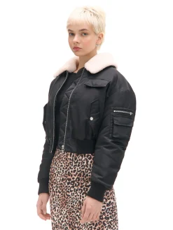 Cropp Kożuszki, Futerka*Czarna kurtka z odpinanym kołnierzem czarny