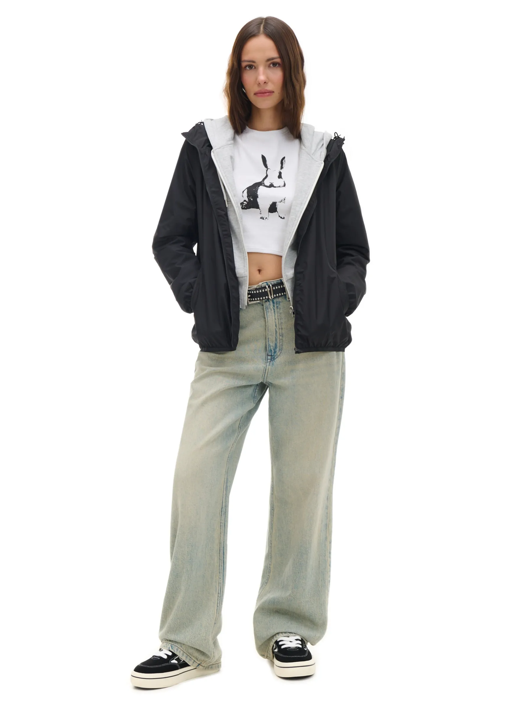 Cropp Kurtki, Płaszcze*Czarna kurtka z regulowanym kapturem czarny