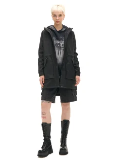 Cropp Kurtki, Płaszcze*Czarna parka z kapturem czarny