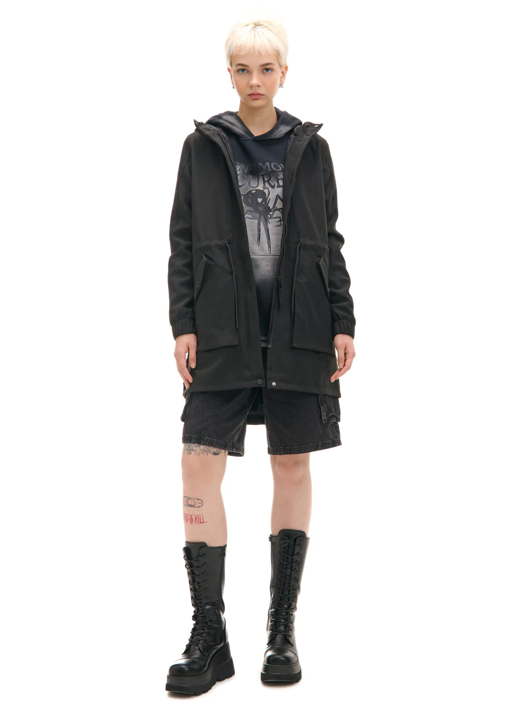 Cropp Kurtki, Płaszcze*Czarna parka z kapturem czarny