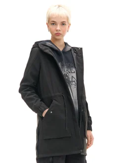 Cropp Kurtki, Płaszcze*Czarna parka z kapturem czarny