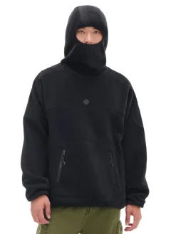 Cropp Bluzy*Czarna polarowa bluza z kapturem czarny