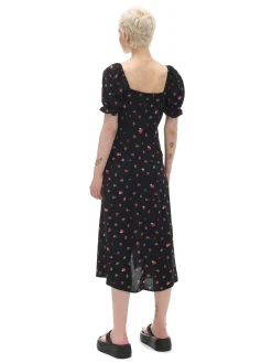 Cropp Sukienki, Kombinezony*Czarna sukienka midi w kwiaty czarny