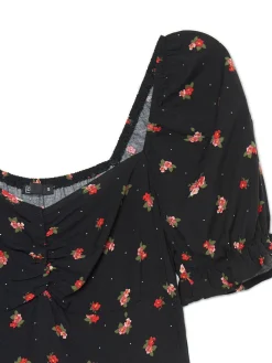 Cropp Sukienki, Kombinezony*Czarna sukienka midi w kwiaty czarny