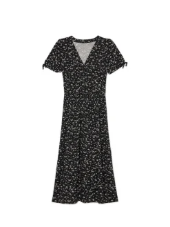 Cropp Sukienki, Kombinezony*Czarna sukienka midi w kwiaty czarny