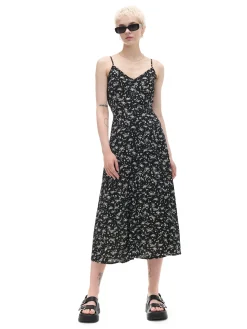 Cropp Sukienki, Kombinezony*Czarna sukienka midi z motywem kwiatowym czarny