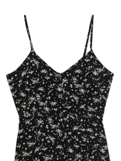 Cropp Sukienki, Kombinezony*Czarna sukienka midi z motywem kwiatowym czarny