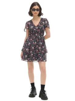 Cropp Sukienki, Kombinezony*Czarna sukienka mini w kwiaty czarny