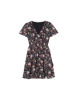 Cropp Sukienki, Kombinezony*Czarna sukienka mini w kwiaty czarny