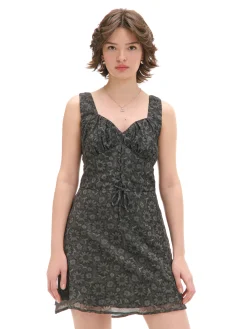 Cropp Sukienki, Kombinezony*Czarna sukienka mini w kwiaty czarny