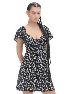 Cropp Sukienki, Kombinezony*Czarna sukienka mini w stokrotki biały