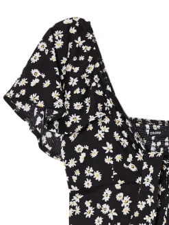 Cropp Sukienki, Kombinezony*Czarna sukienka mini w stokrotki biały