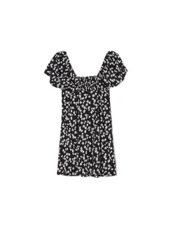 Cropp Sukienki, Kombinezony*Czarna sukienka mini w stokrotki biały
