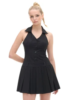 Cropp Sukienki, Kombinezony*Czarna sukienka mini z kołnierzykiem czarny