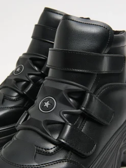 Cropp Botki, Trzewiki*Czarne botki na rzepy czarny